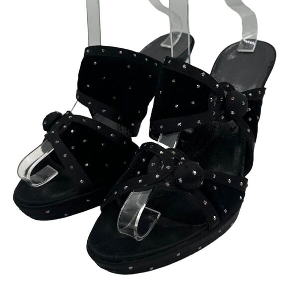 Vintage Y2K Stella McCartney Rhinestone Black Velvet Evening Heels Shoes Size 39 - Picture 11 of 12